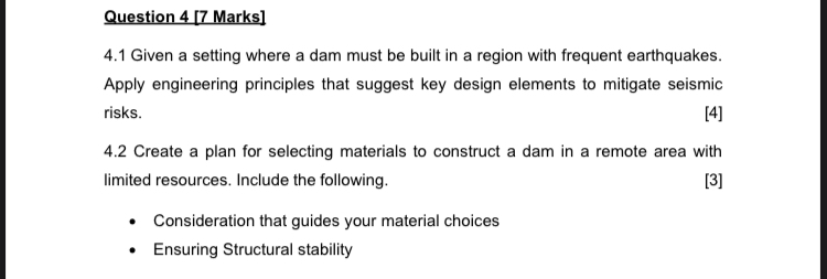 Question 4 [ 7 Marks ] 4 . 1 Given a setting