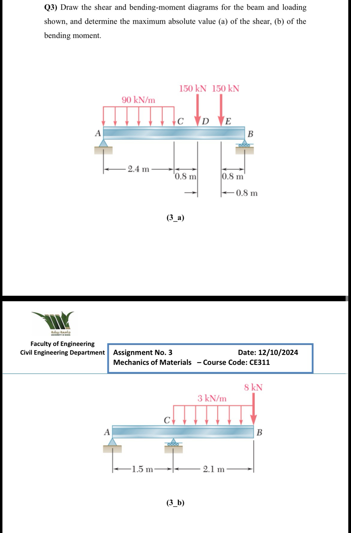 Q 3 ) Draw the shear and bending - moment