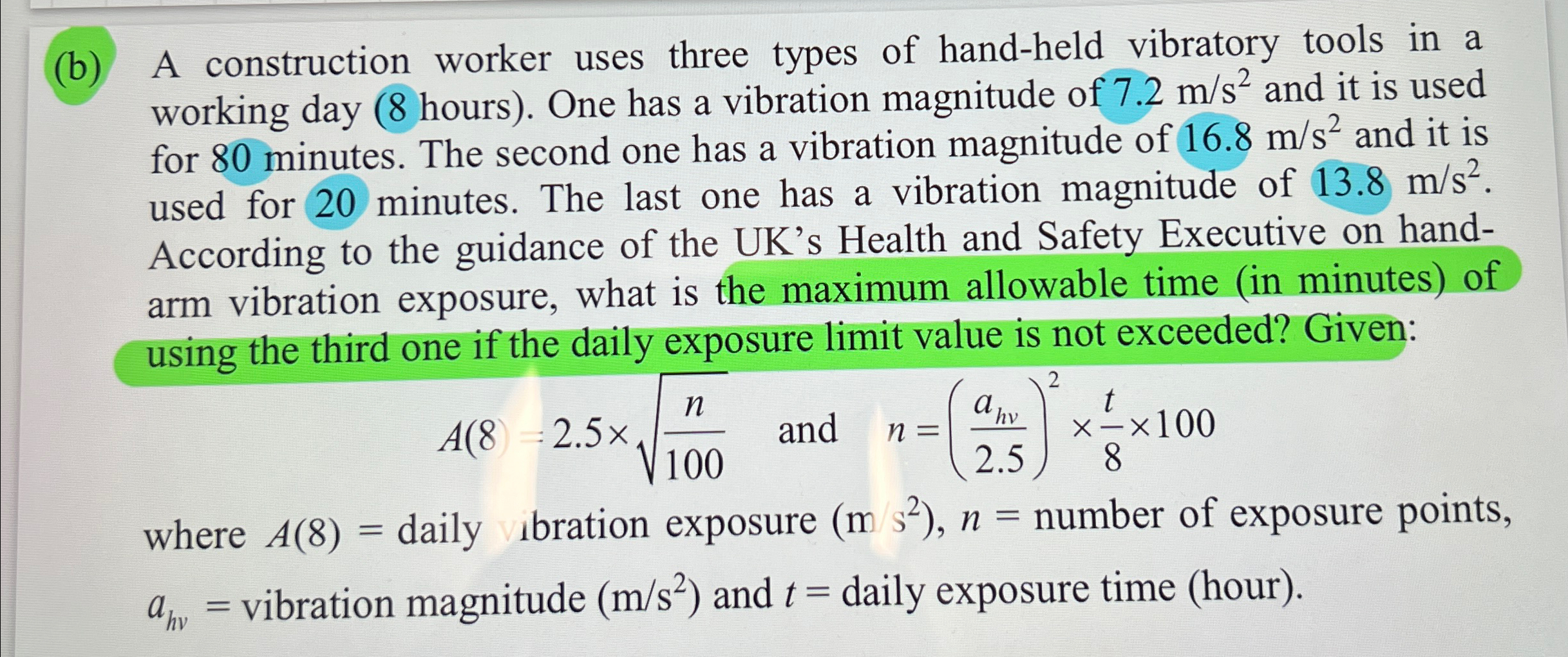 ( b ) A construction worker uses three types of