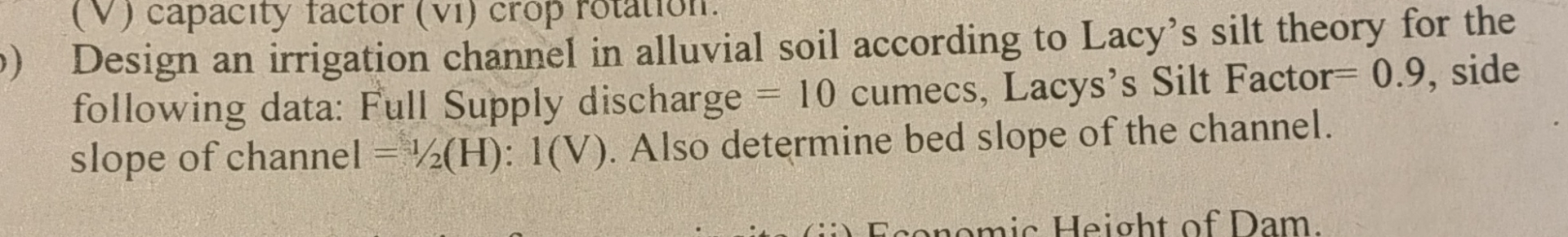 Design an irrigation channel in alluvial soil