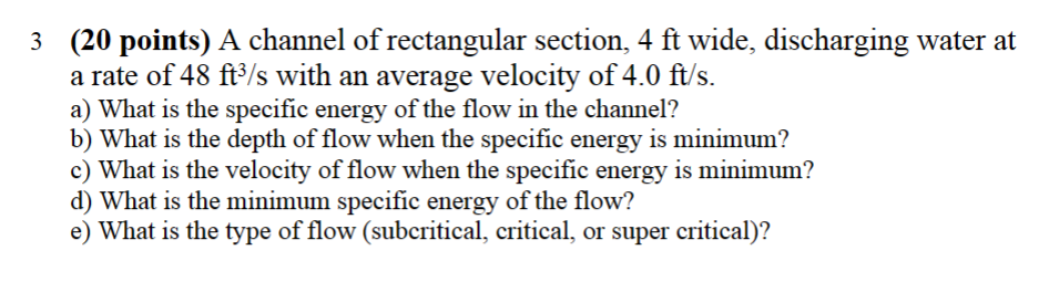 3 ( 2 0 points ) A channel of rectangular