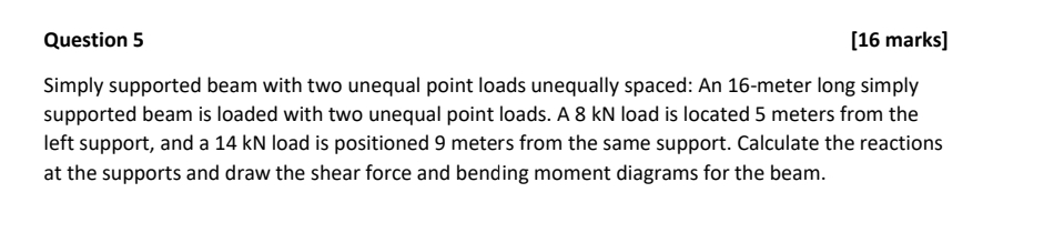 Question 5 [ 1 6 marks ] Simply supported beam