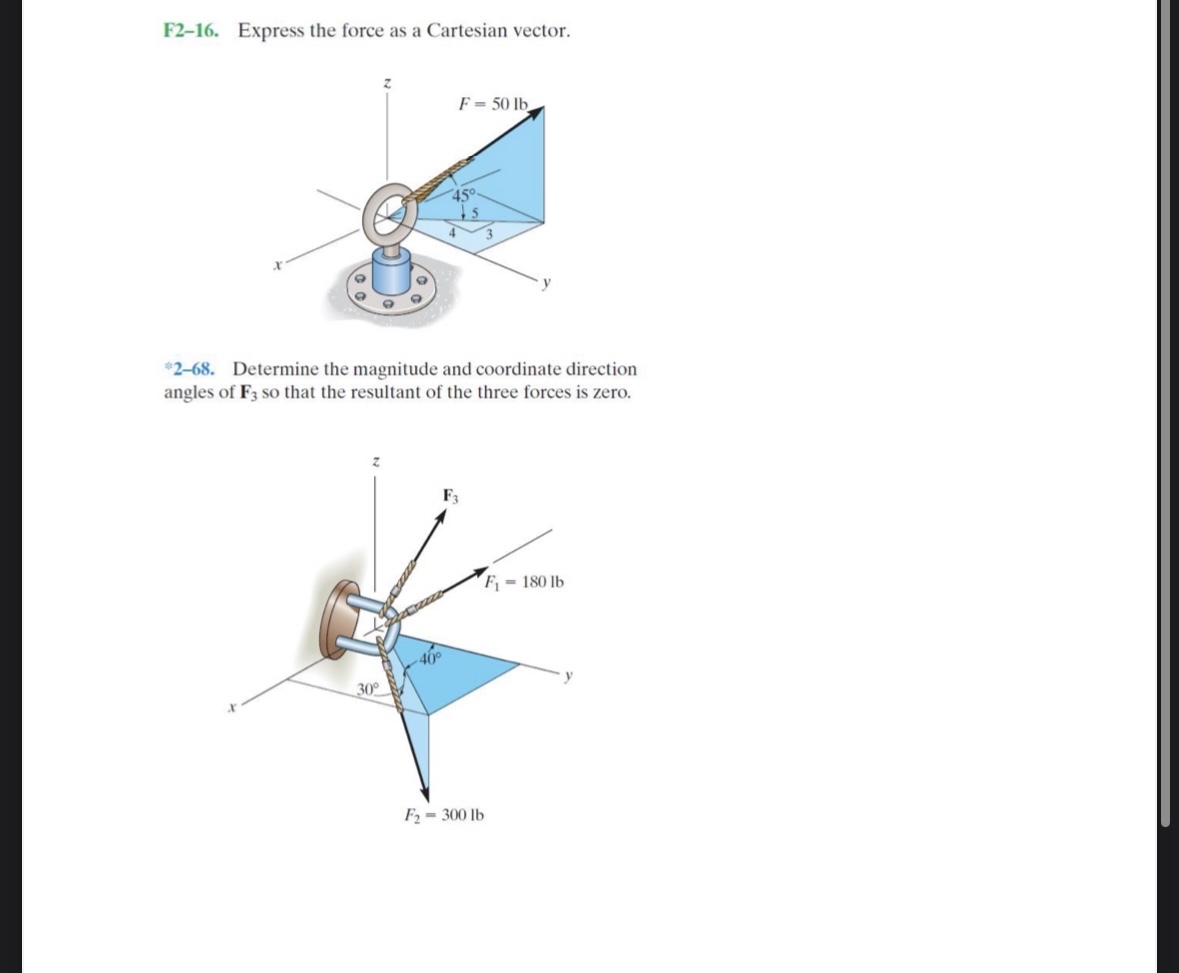 F 2 - 1 6 . Express the force as a Cartesian