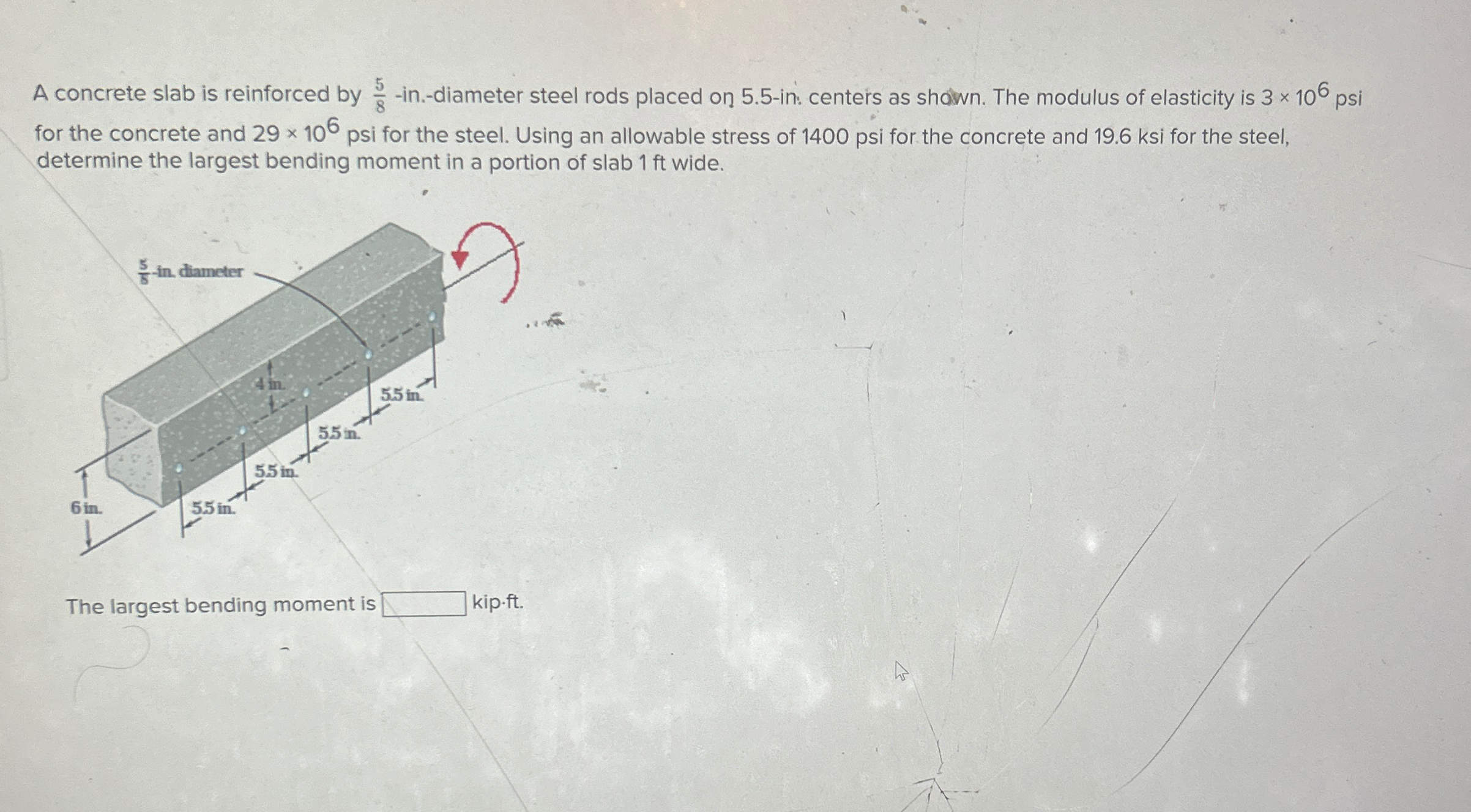A concrete slab is reinforced by 5 8 - in . -