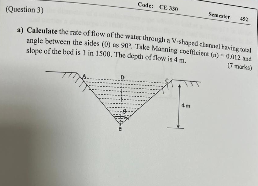 ( Question 3 ) Code: CE 3 3 0 Semester 4 5 2 a )