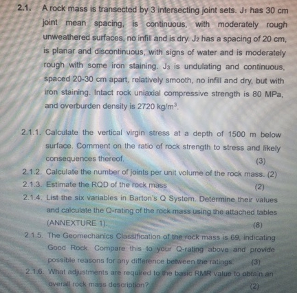 2 . 1 . A rock mass is transected by 3