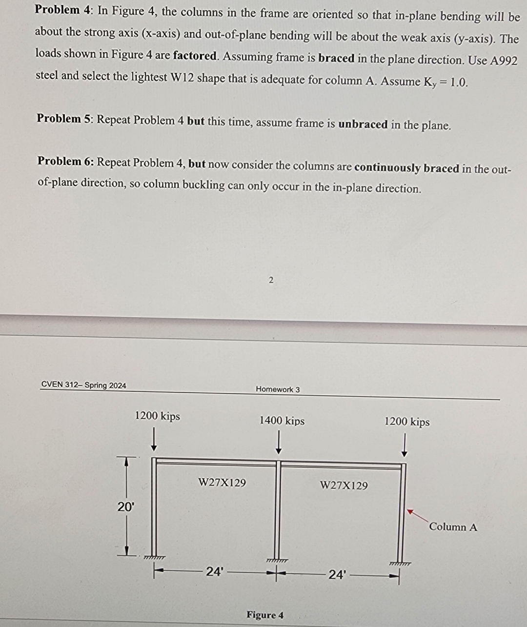 Problem 4 : In Figure 4 , the columns in the