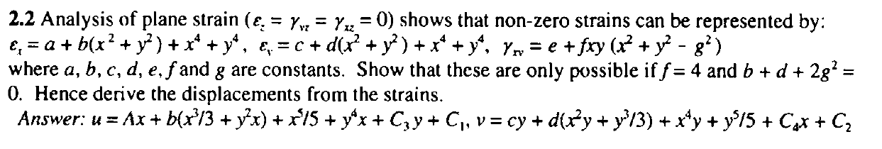 2 . 2 Analysis of plane strain ( z = v z = x z =