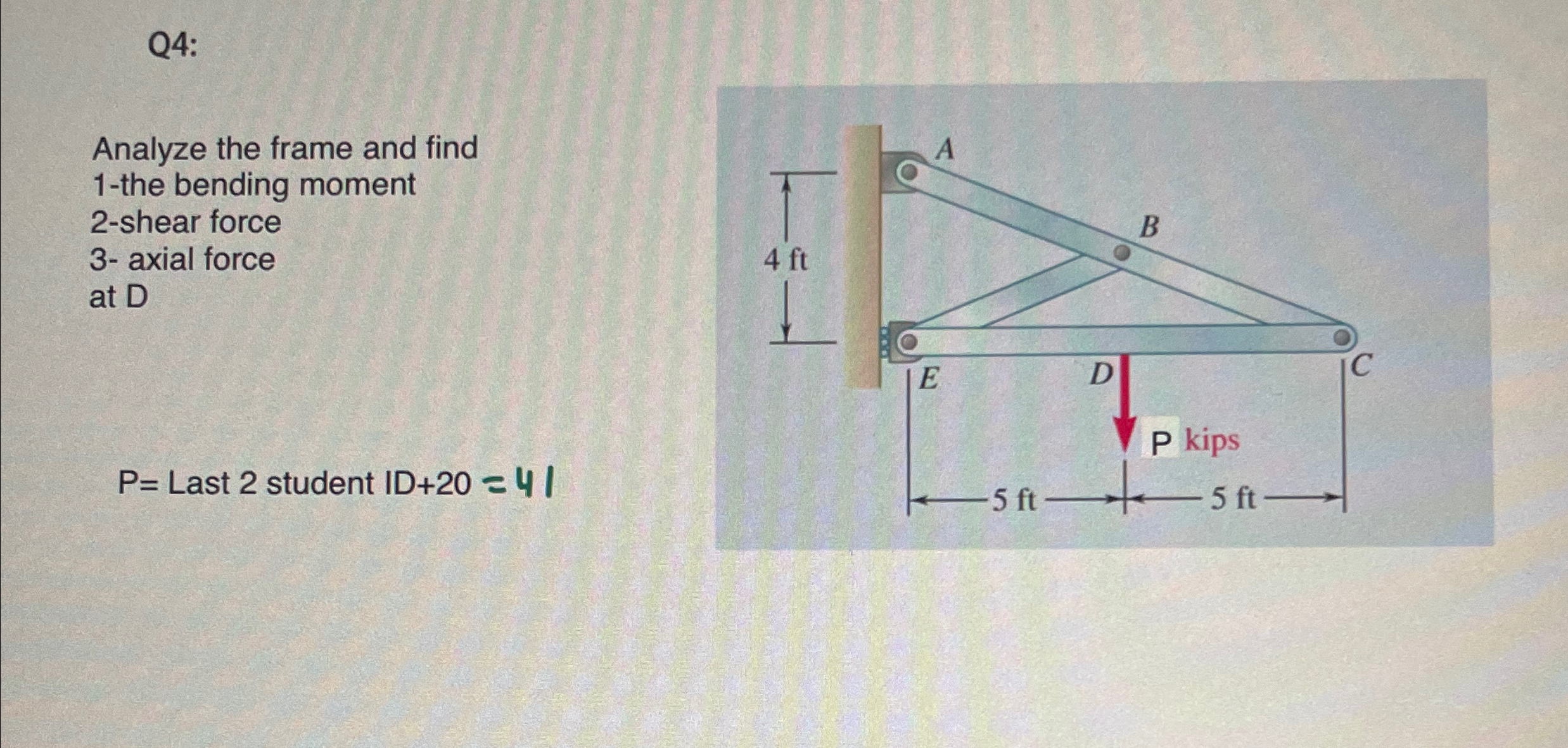 Q 4 : Analyze the frame and find 1 - the bending