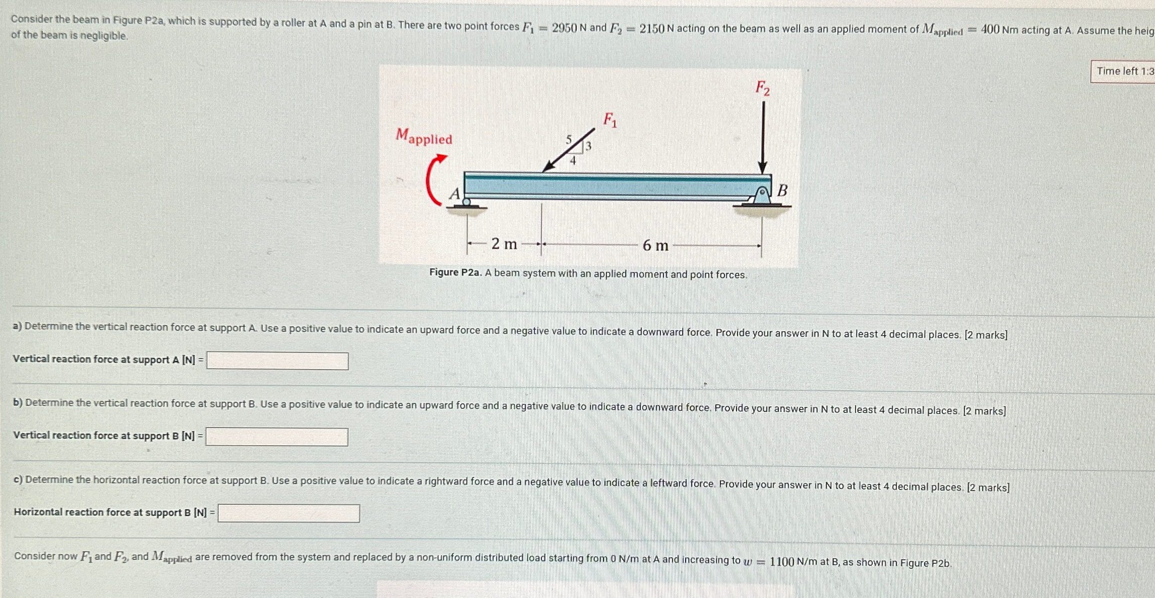 of the beam is negligible. Time left 1 : 3