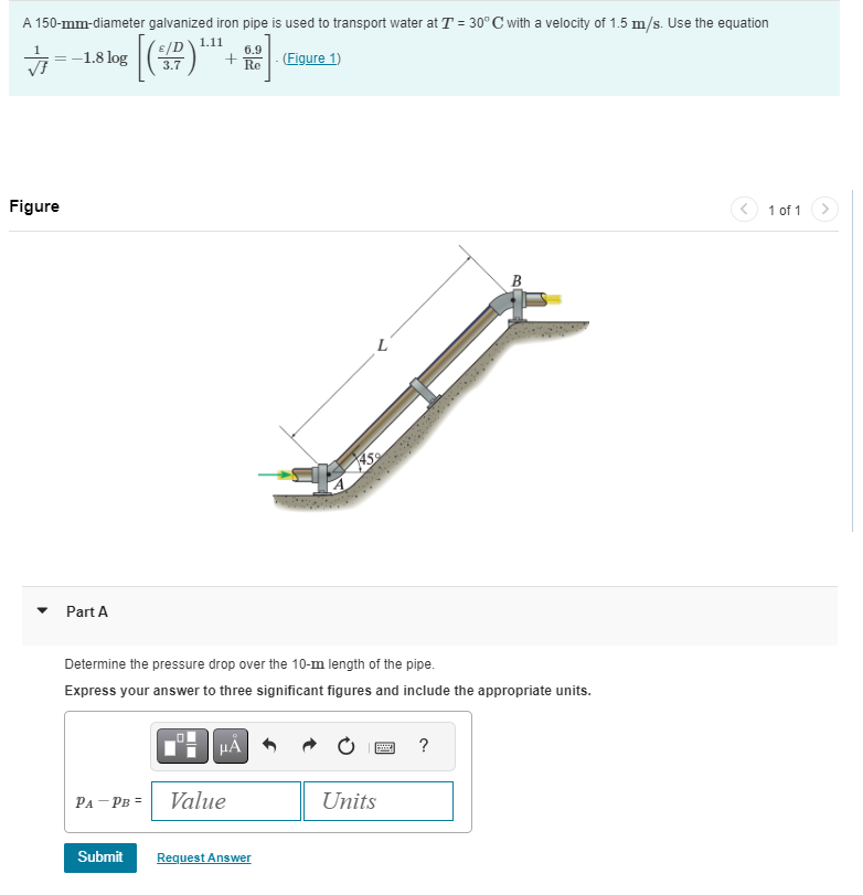 Part A Determine the pressure drop over the 1 0 -