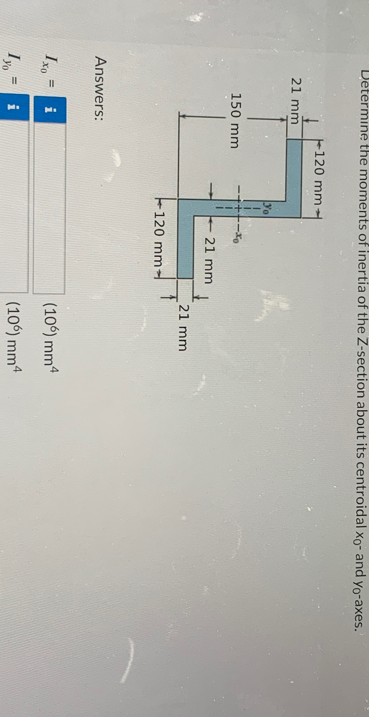 Determine the moments of inertia of the Z -
