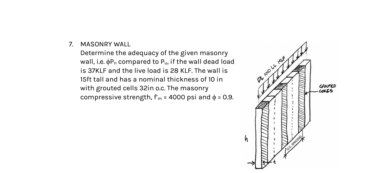 MASONRY WALL Determine the adequacy of the given