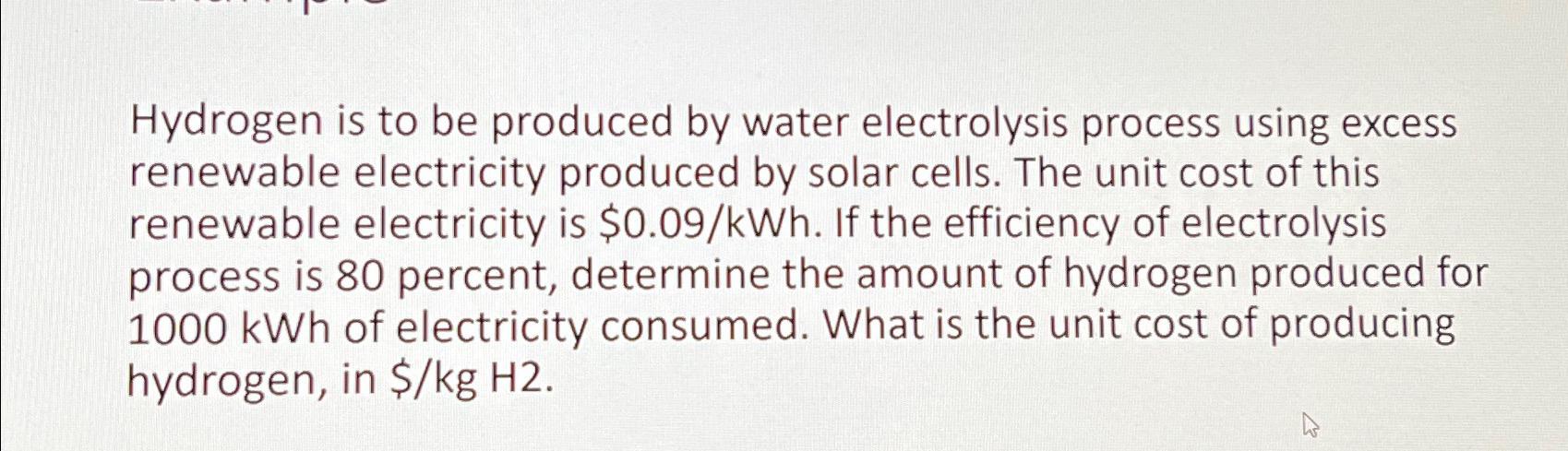 Hydrogen is to be produced by water electrolysis