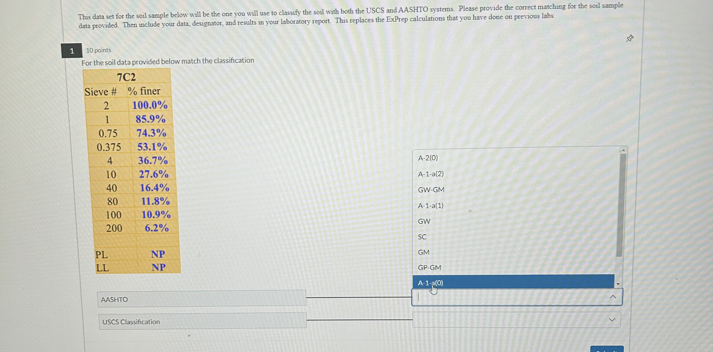 This data set for the soil sample below will be