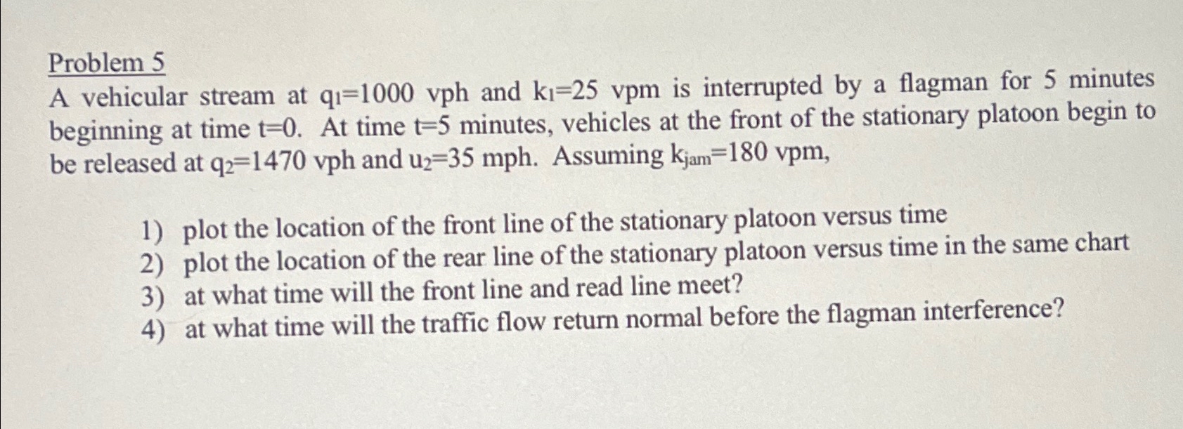Problem 5 A vehicular stream at q 1 = 1 0 0 0 v p