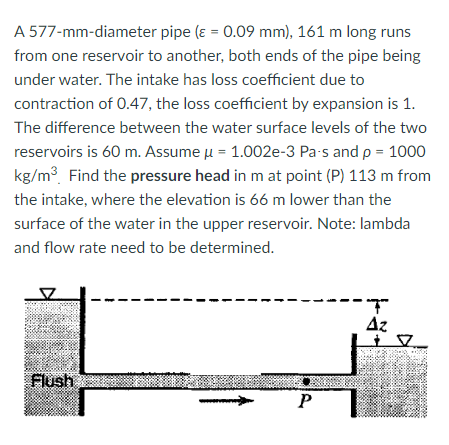 A 5 7 7 - mm - diameter pipe ( = 0 . 0 9 m m ) ,