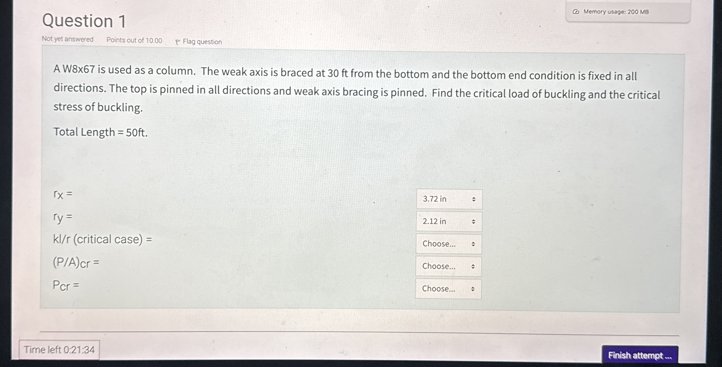 Question 1 Memory usage: 2 0 0 MB Not yet