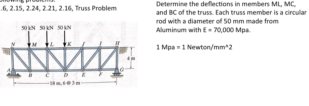 Determine the deflections in members ML , MC ,