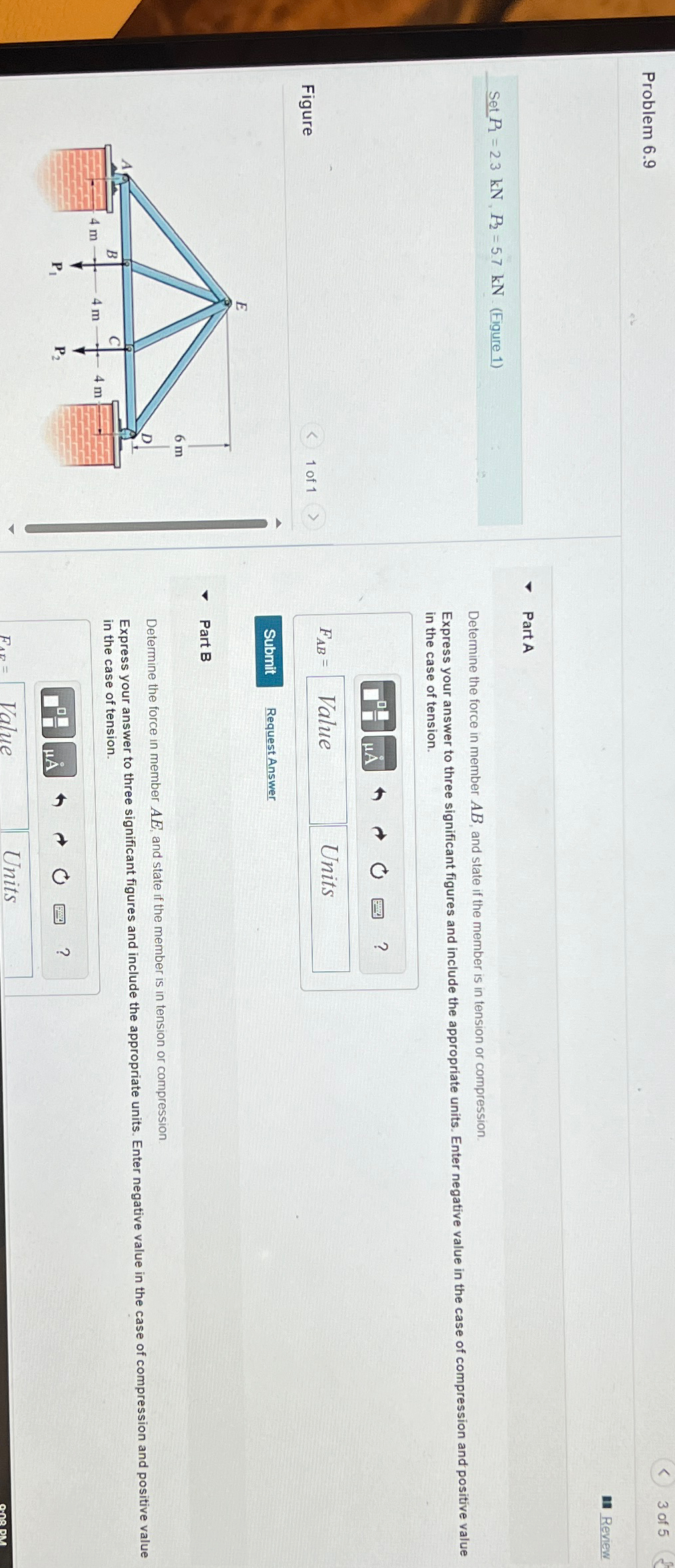 Problem 6 . 9 3 of 5 Review Part A Set P 1 = 2 .