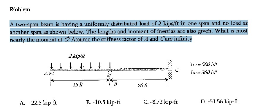 Problem A: two - span beam is having a uniformly