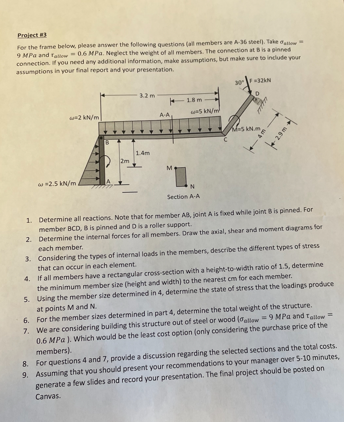 Project # 3 For the frame below, please answer
