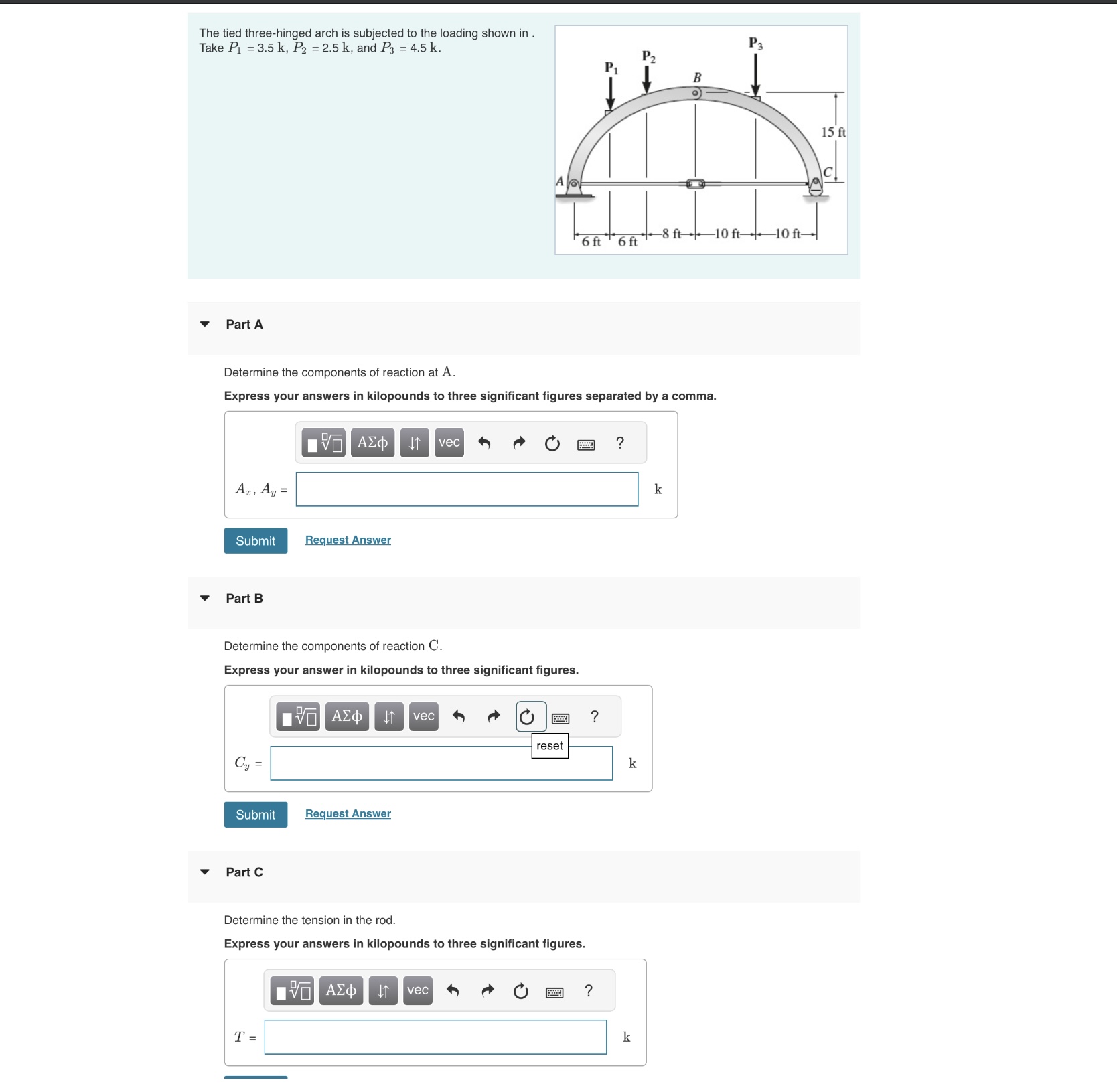 The tied three - hinged arch is subjected to the