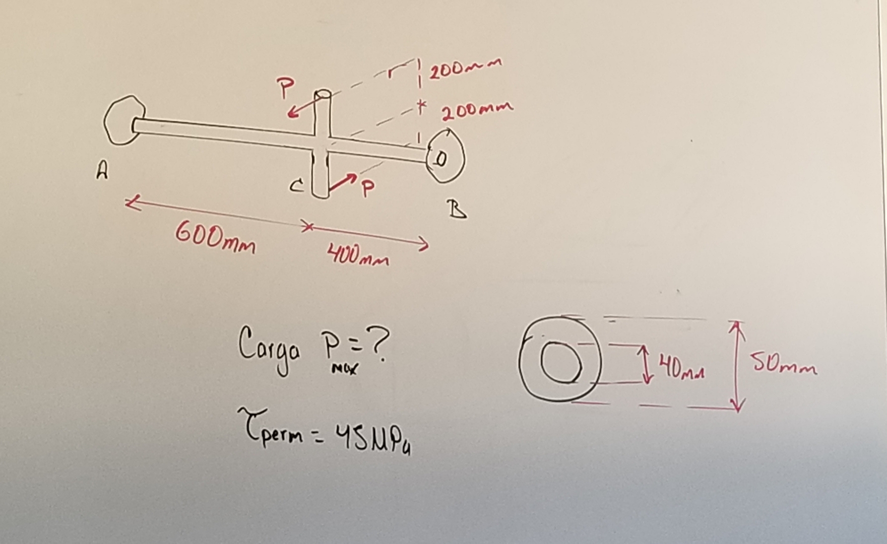 Carga P = ? p e r m = 4 5 M u
