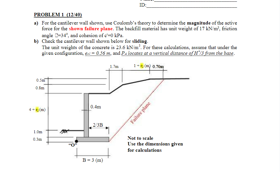 a ) For the cantilever wall shown, use Coulomb's