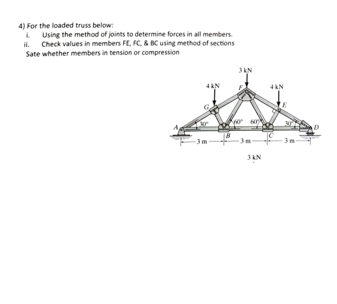 For the loaded truss below: i . Using the method