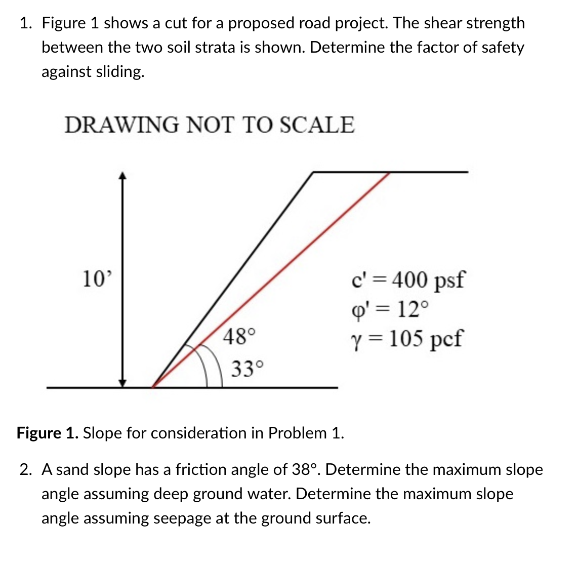 Figure 1 shows a cut for a proposed road project.