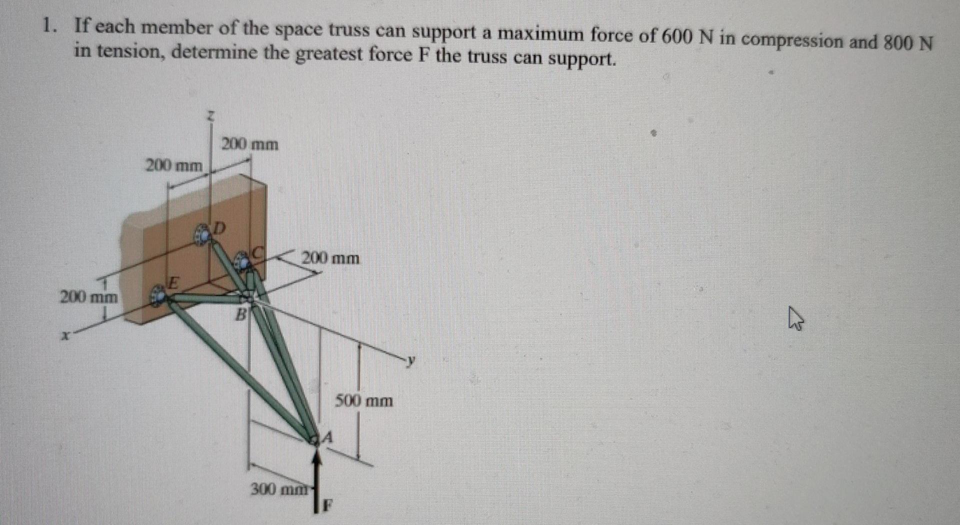 1 . If each member of the space truss can support