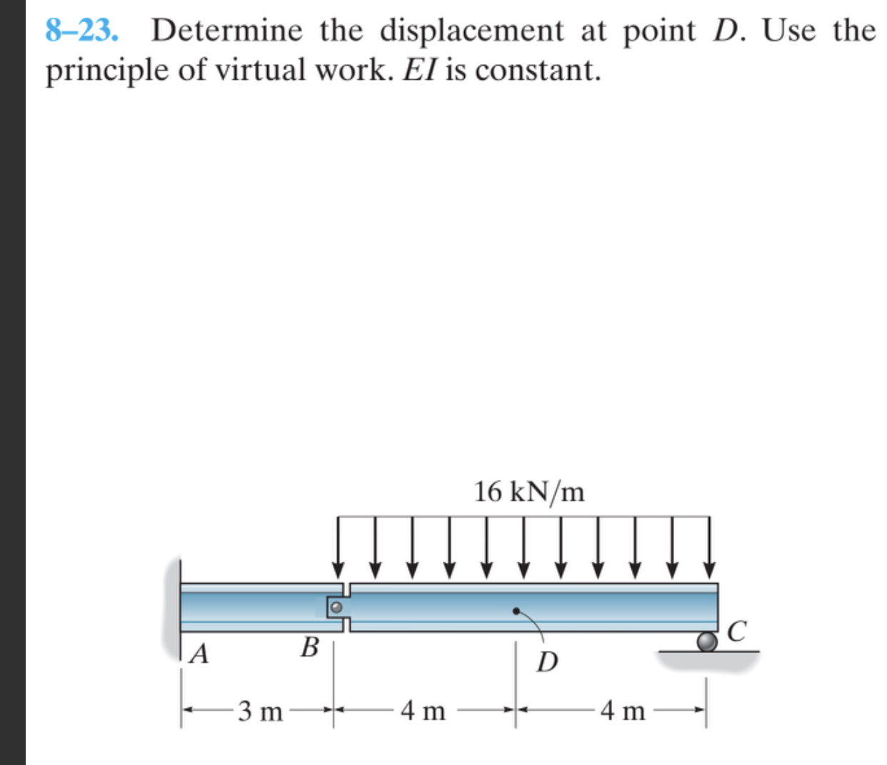 8 - 2 3 . Determine the displacement at point D .