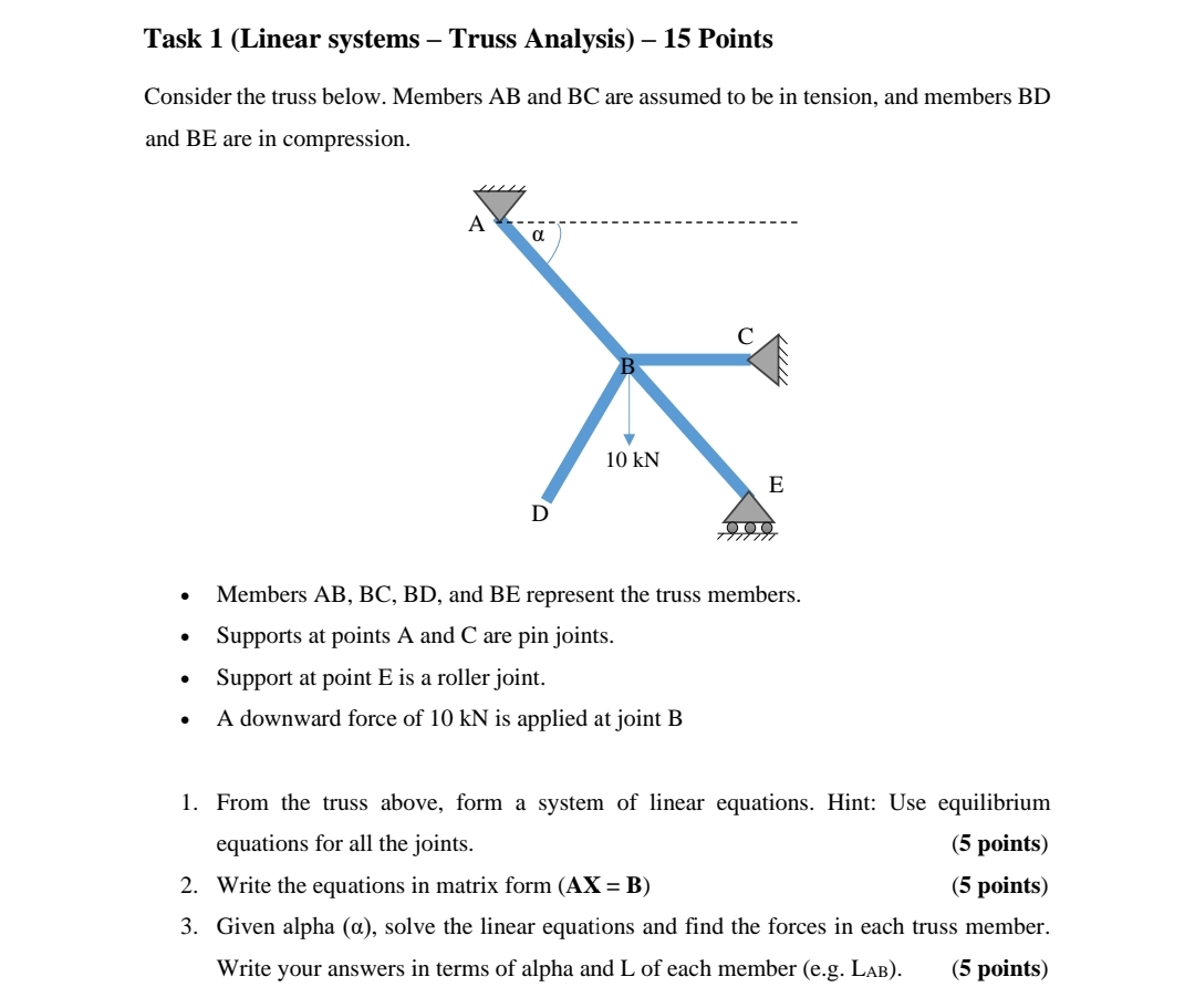 Task 1 ( Linear systems - Truss Analysis ) - 1 5