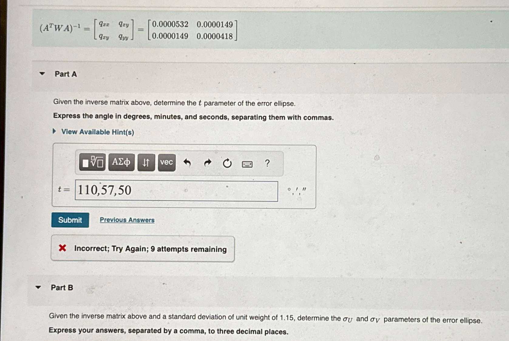 ( A T W A ) - 1 = [ q q x y q x y q y y ] = [ 0 .