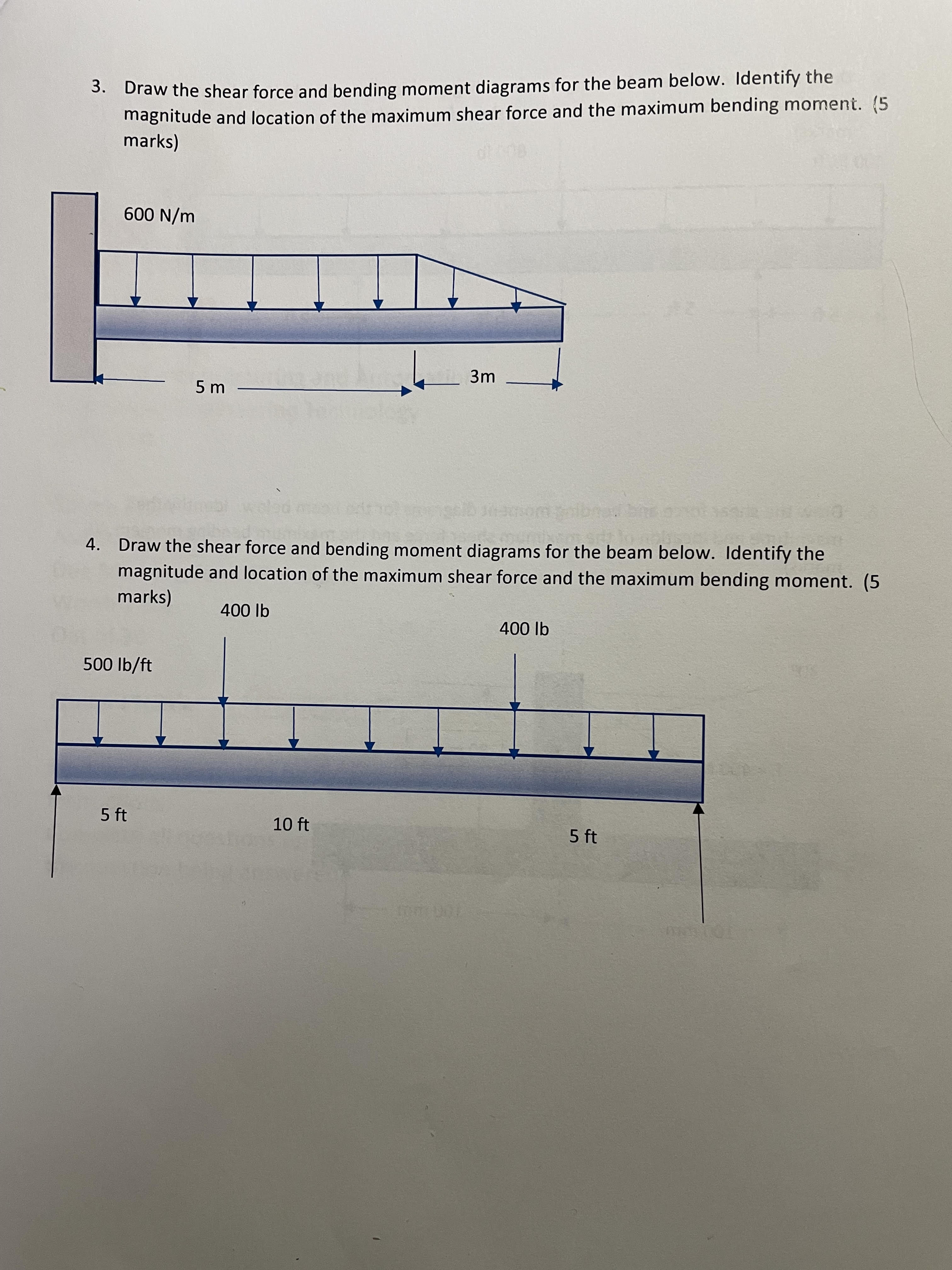 Draw the shear force and bending moment diagrams