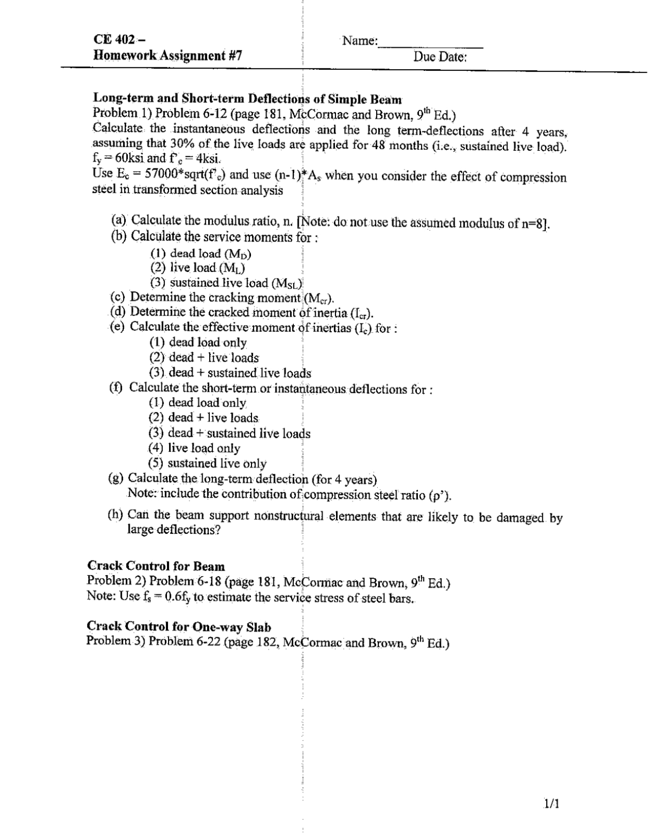 Long - term and Short - term Deflections of
