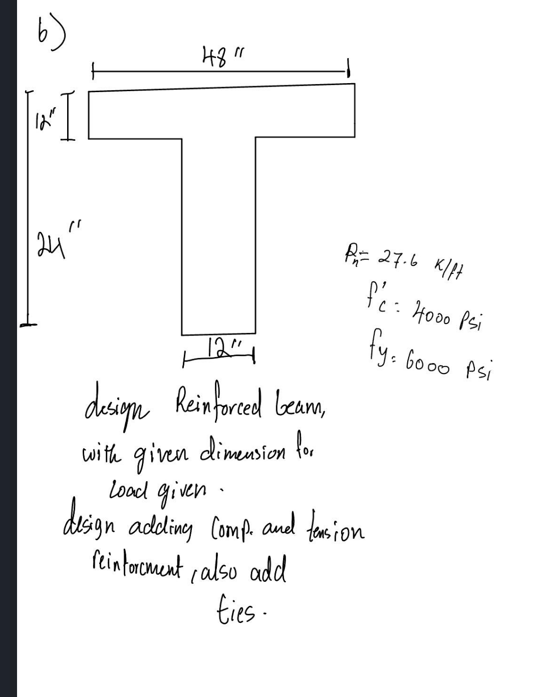 b ) design Reinforced beam, with given dimension