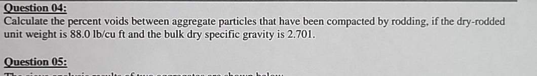 Calculate the percent voids between aggregate
