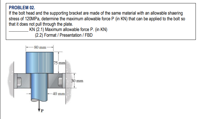PROBLEM 0 2 . If the bolt head and the supporting