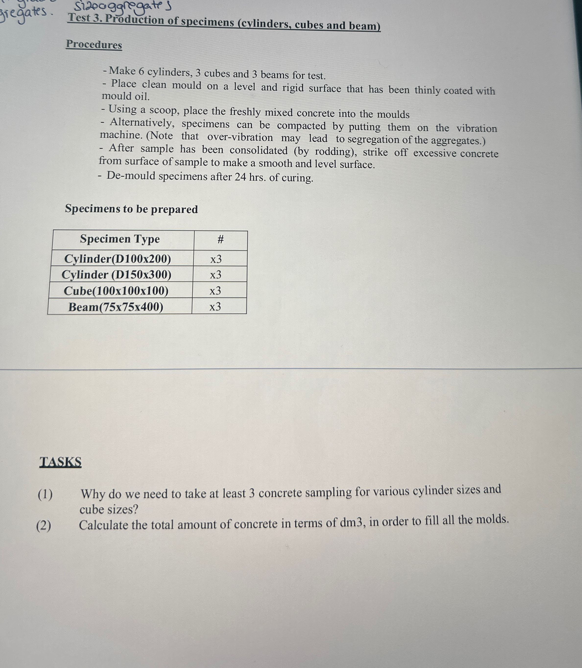 rregates. sizouggregates Test 3 . Production of