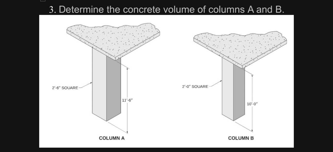 3 Determine the concrete volume of columns A and B