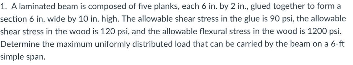 A laminated beam is composed of five planks, each