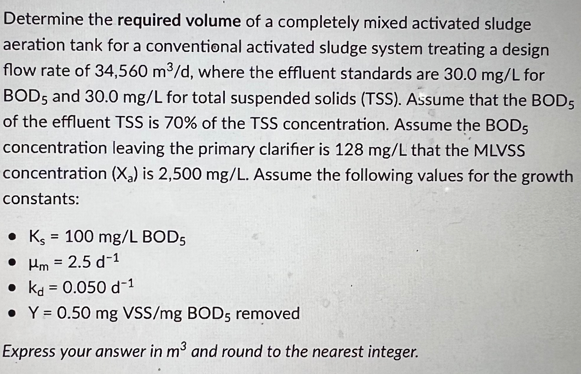 Determine the required volume of a completely