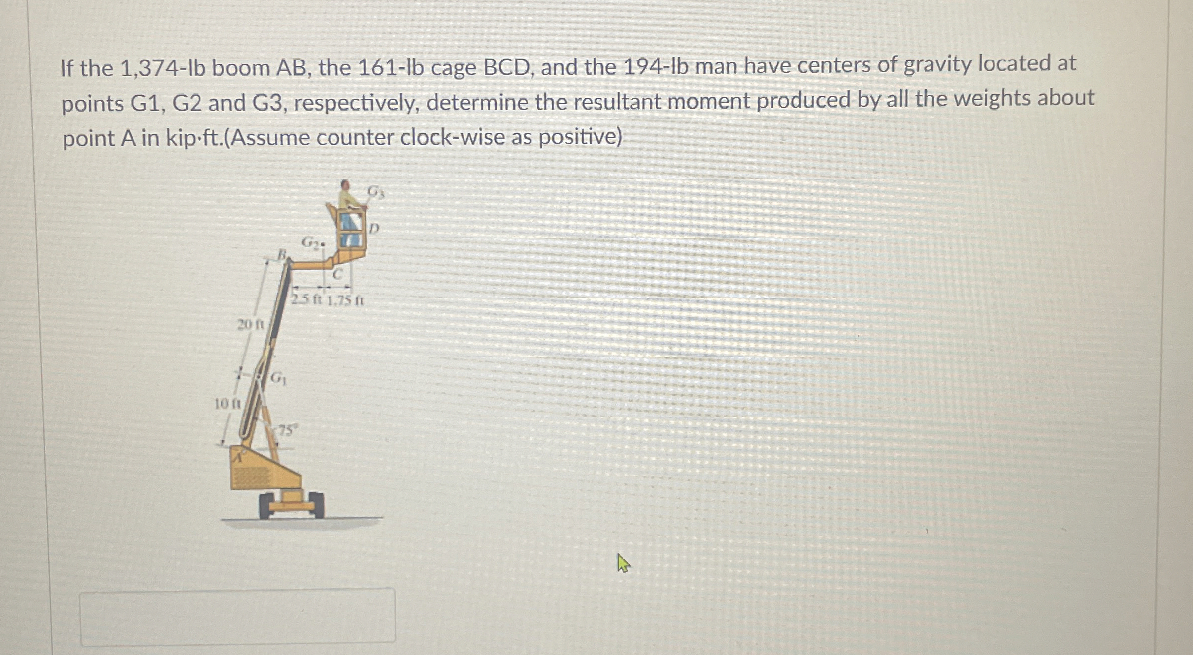 If the 1 , 3 7 4 - l b boom AB , the 1 6 1 - l b