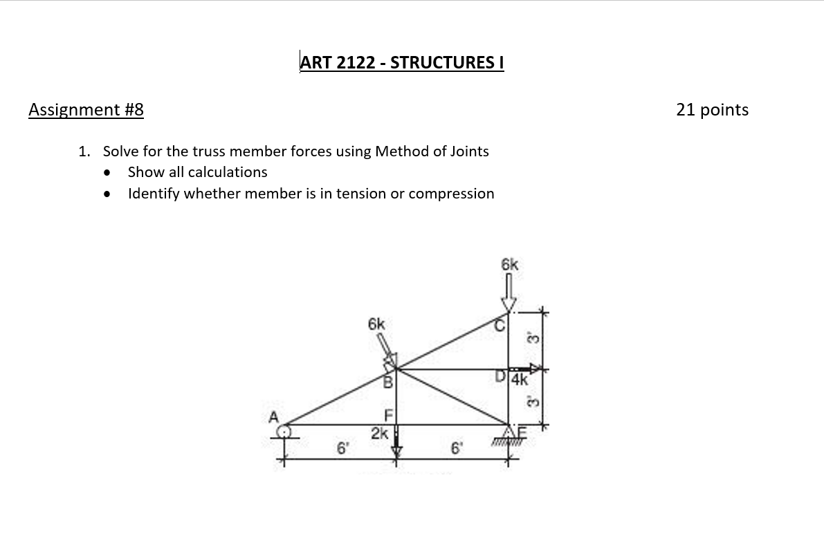 ART 2 1 2 2 - STRUCTURES I Assignment # 8 Solve