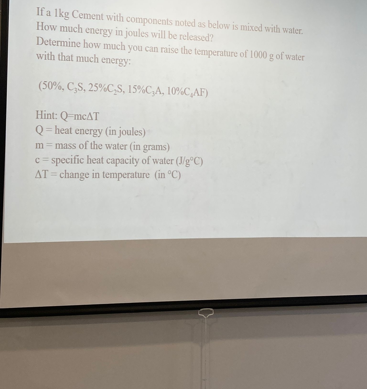 If a 1 kg Cement with components noted as below