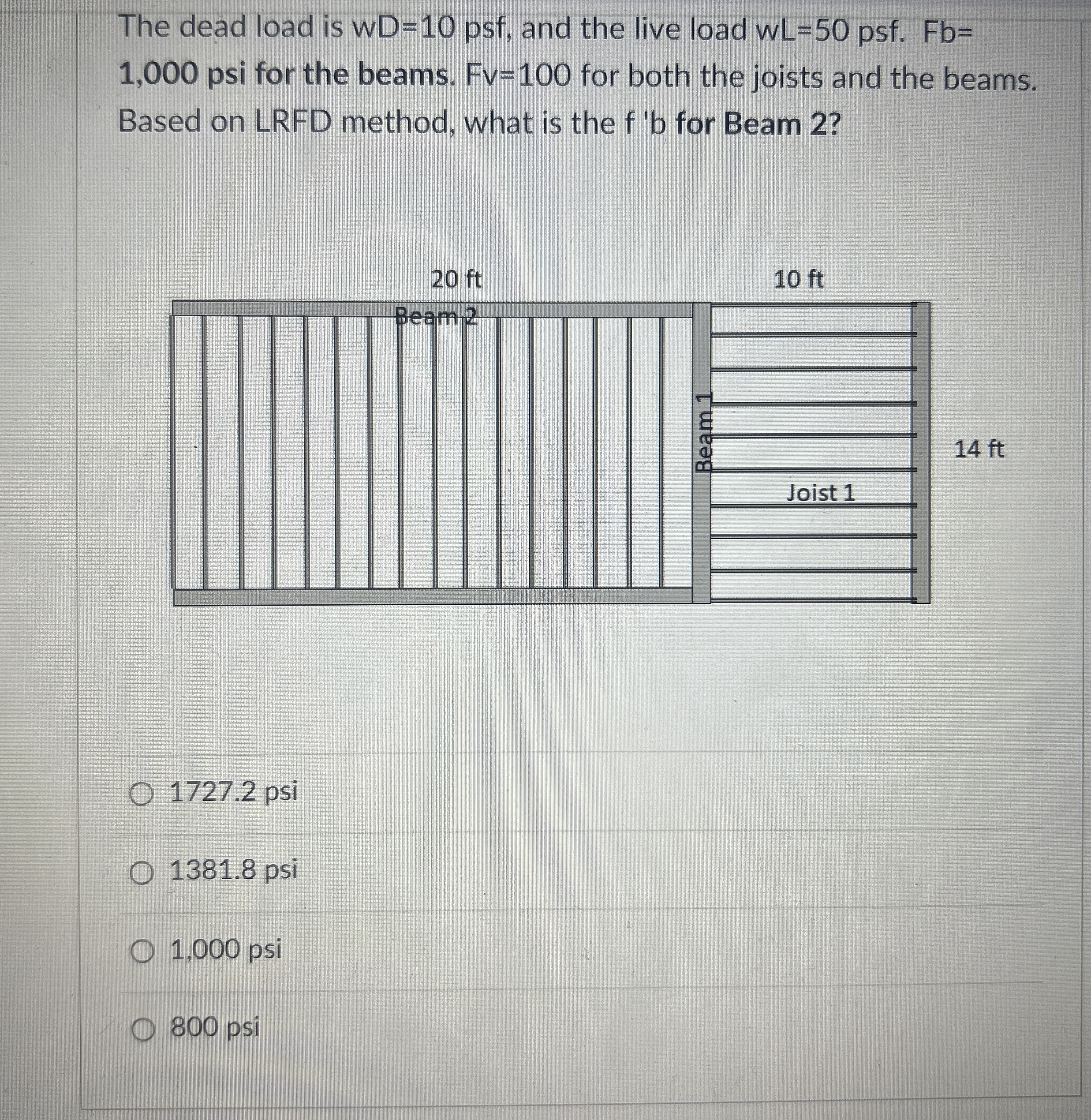 The dead load is w D = 1 0 psf , and the live