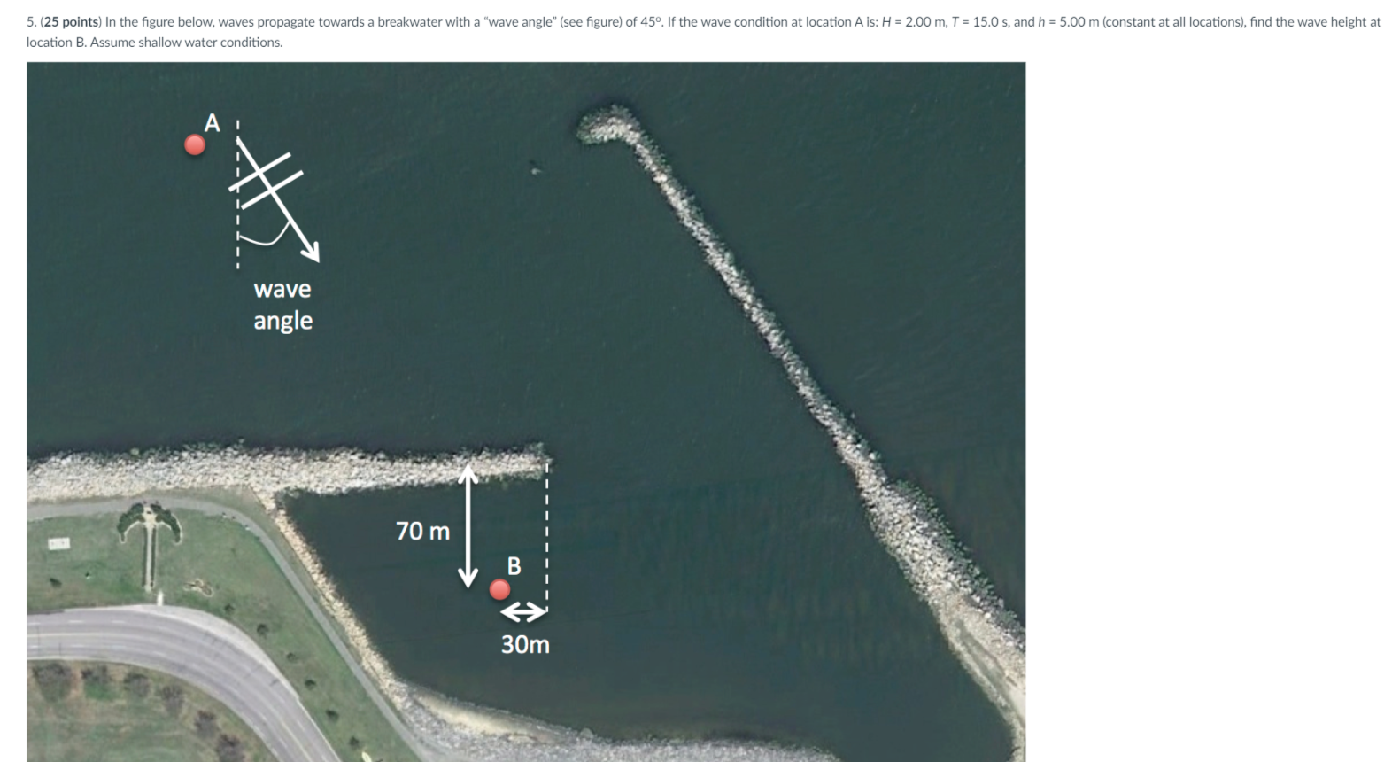 location B . Assume shallow water conditions.