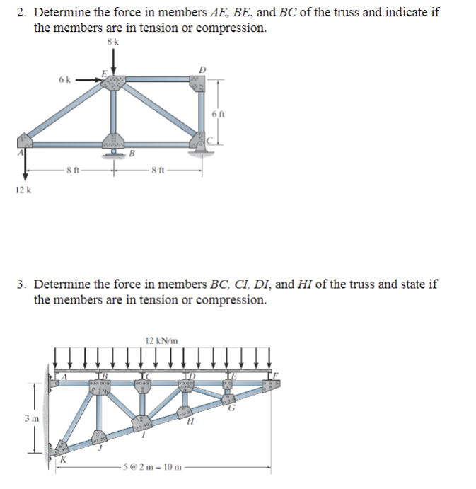 Determine the force in members A E , B E , and B